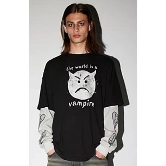 NWT Urban Outfitters Smashing Pumpkins Double Layer Long Sleeve Tee In Black L - Picture 1 of 6